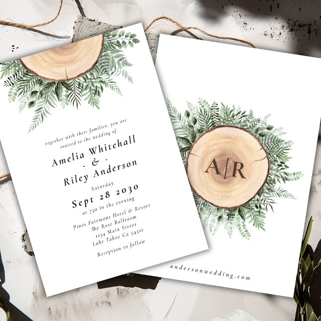 Invitation Aquarelle rustique Mariage monogramme en bois Flor (Créateur téléchargé)