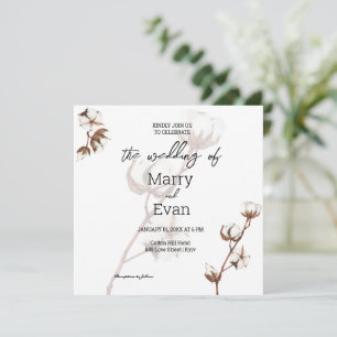 Invitation Aquarelle rustique minimaliste coton mariage