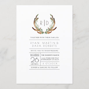 Invitation Aquarelle Rustique moderne Antler Invite de mari