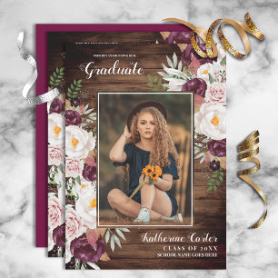 Invitation Aquarelle Rustique Pays Graduation Florale