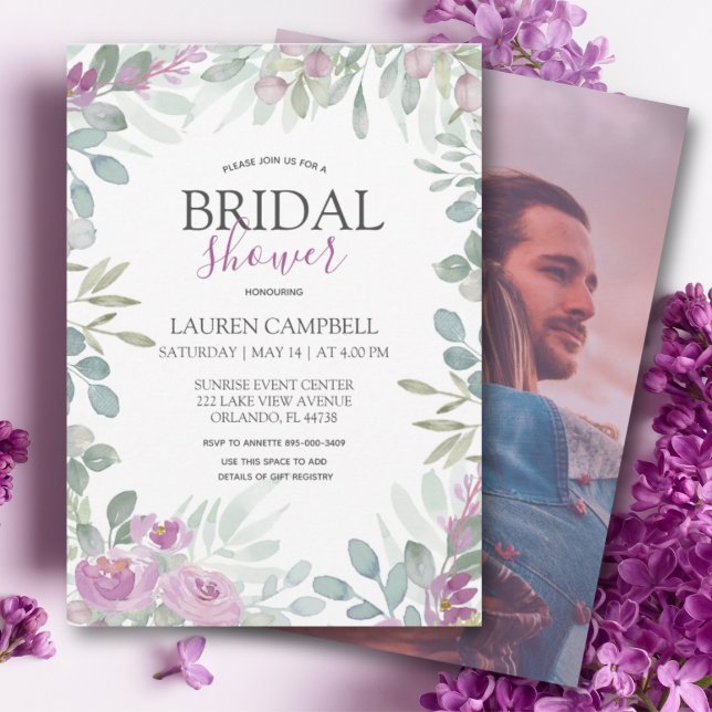 Invitation Aquarelle Rustique rose Fête des mariées photo (Créateur téléchargé)