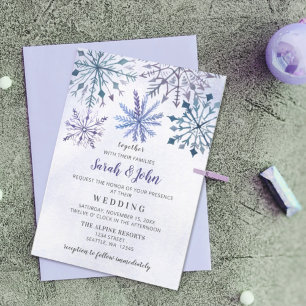 Invitation Aquarelle rustique Snowflakes Blue Winter Wedding