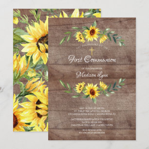 Invitation Aquarelle rustique Tournesol jaune Première commun