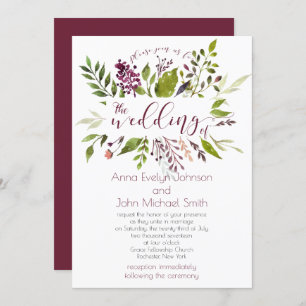 Invitation Aquarelle rustique Verdure Berries Vins Mariage