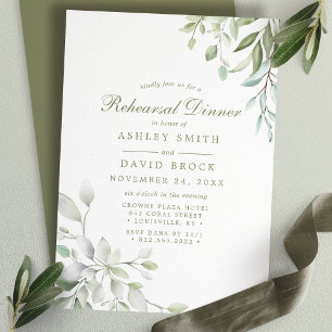 Invitation Aquarelle rustique Verdure Dîner de répétition Flo