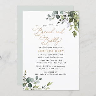 Invitation Aquarelle rustique Verdure Or Brunch & Bubbly