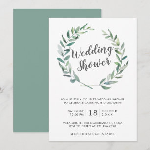 Invitation Aquarelle rustique Verdure Wreath Couples Douche
