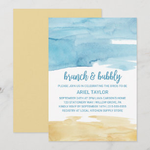 Invitation Aquarelle Sable et Brunch de mer et Bubbly
