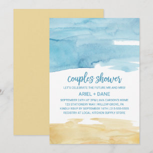 Invitation Aquarelle Sable et Couples de mer Douche