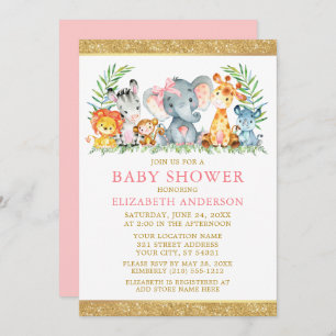 Invitation Aquarelle Safari Animaux Douche Bow rose Parties s