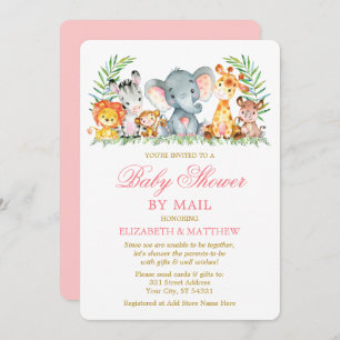 Invitation Aquarelle Safari Animaux Rose Gold Douche par la p