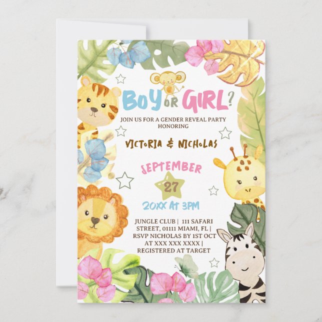 Invitation Aquarelle Safari Gender Reveal (Devant)