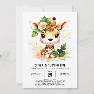 Invitation Aquarelle Safari Giraffe Anniversaire