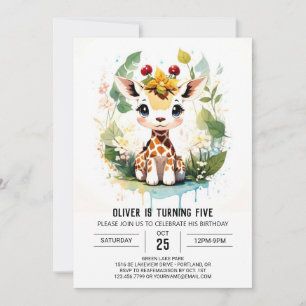 Invitation Aquarelle Safari Voyage Giraffe Anniversaire