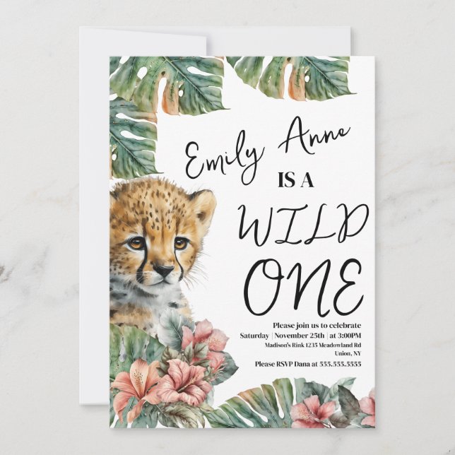 Invitation Aquarelle Safari Wild One Baby Animal Anniversaire (Devant)
