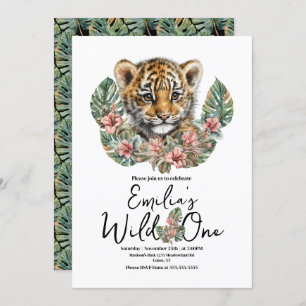 Invitation Aquarelle Safari Wild One Baby Tiger Cub Anniversa