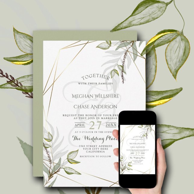 Invitation Aquarelle Sage Green Foliing (Créateur téléchargé)