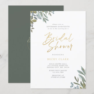 Invitation Aquarelle Sage Verdure et Fête des mariées Feuille