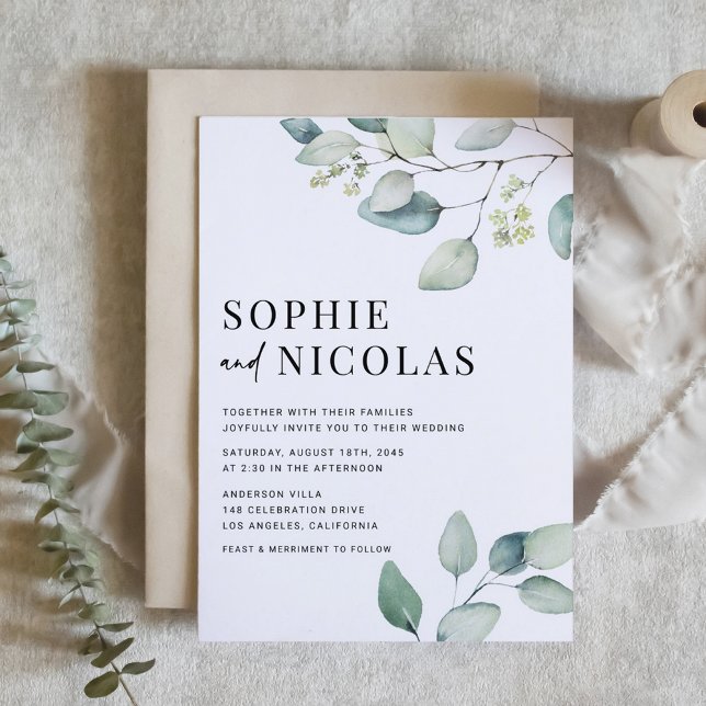 Invitation Aquarelle Sage vert Eucalyptus Mariage (Watercolor Sage Green Eucalyptus Wedding Invitation)