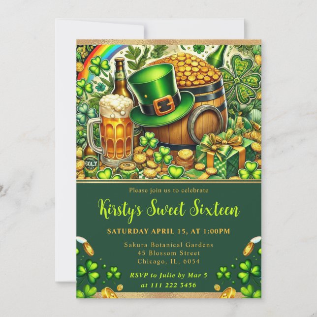 Invitation Aquarelle Saint Patrick's Day Sweet sixteen (Devant)