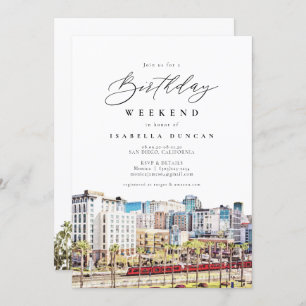 Invitation Aquarelle San Diego California Skyline Anniversair