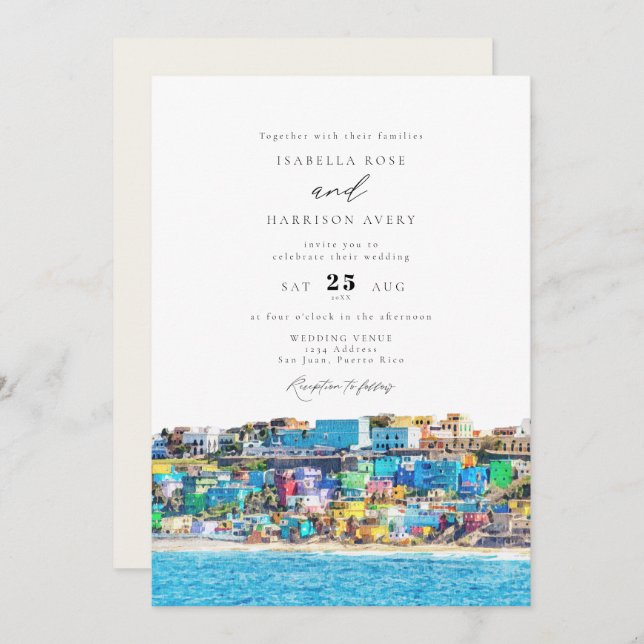 Invitation Aquarelle San Juan Porto Rico Mariage (Devant / Derrière)