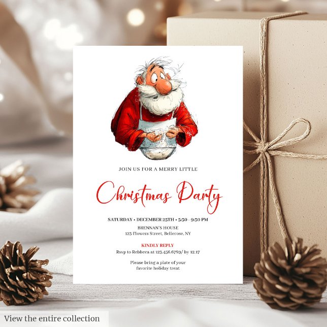 Invitation Aquarelle Santa drôle Calligraphie Noël  (Watercolor Funny Santa Calligraphy Christmas Invite)