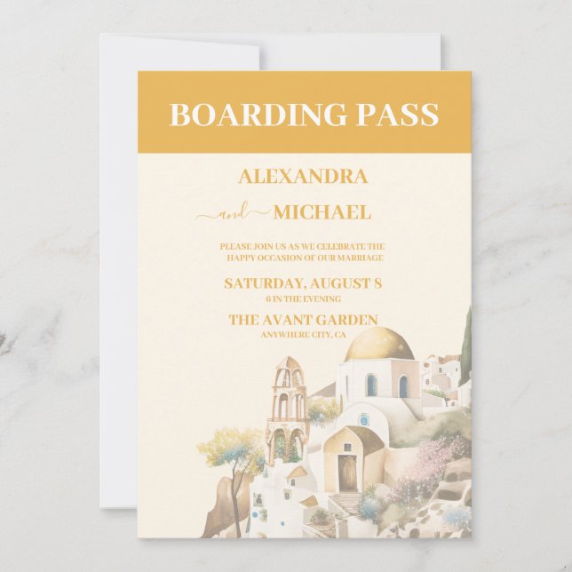 Invitation Aquarelle Santorin Destination mariage (Devant)