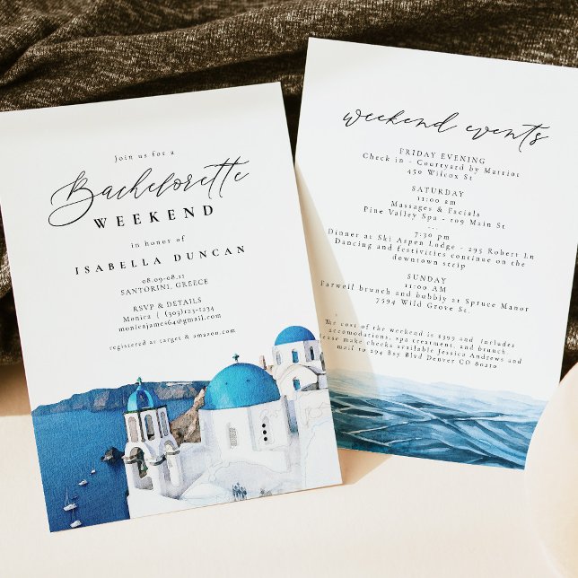 Invitation Aquarelle Santorin Grèce Skyline Océan Tropical (Créateur téléchargé)