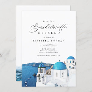 Invitation Aquarelle Santorin Grèce Skyline Océan Tropical