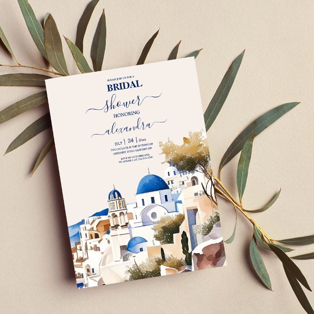 Invitation Aquarelle Santorini Destination Bride (Créateur téléchargé)