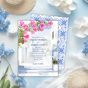 Invitation Aquarelle Santorini Destination Grèce Mariage