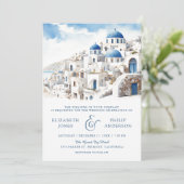 Invitation Aquarelle Santorini Grèce QR Code Mariage (Debout devant)