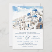 Invitation Aquarelle Santorini Grèce QR Code Mariage (Devant)