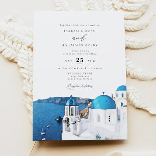 Invitation Aquarelle Santorini Grèce Skyline Mariage