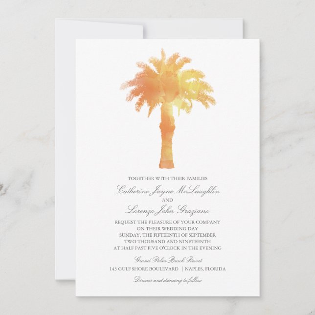 Invitation Aquarelle Serene Palm Tree | MARIAGE (Devant)