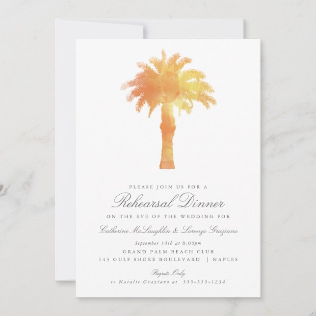Invitation Aquarelle Serene Palm Tree | Répétition Mariage (Devant)