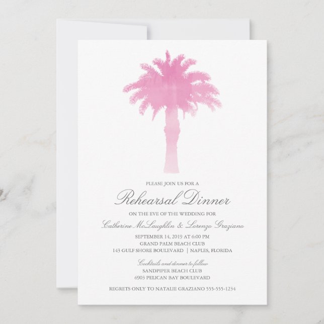 Invitation Aquarelle Serene Palm Tree | Répétition Mariage (Devant)