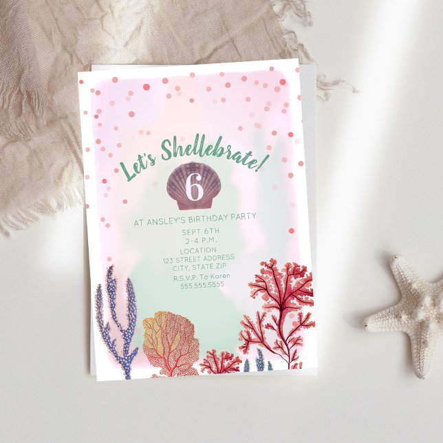 Invitation Aquarelle Shellebrate Confetti Coral Anniversaire (Créateur téléchargé)