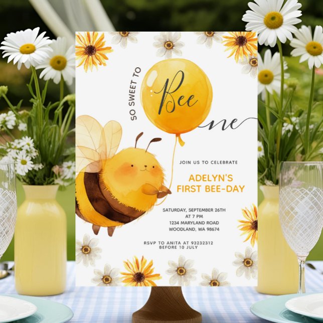 Invitation Aquarelle si douce à Abeille un anniversaire fête (Créateur téléchargé)