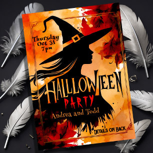 Invitation Aquarelle Silhouette sorcière modifiable Halloween