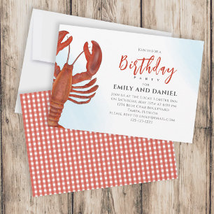Invitation Aquarelle Simple Anniversaire Rouge Homard Côtier