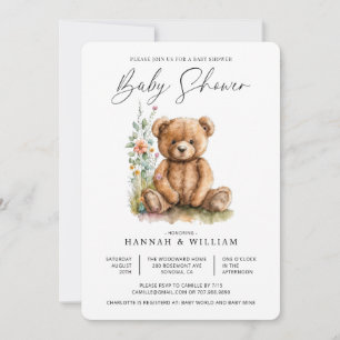 Invitation Aquarelle simple Baby shower d'ours en peluche