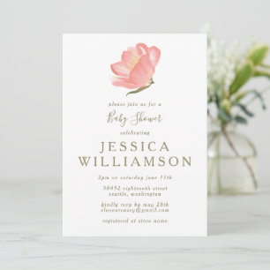 Invitation Aquarelle simple Baby shower floral rose pâle