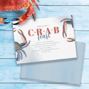 Invitation Aquarelle Simple Crabe Bleu Fête Ocean Party
