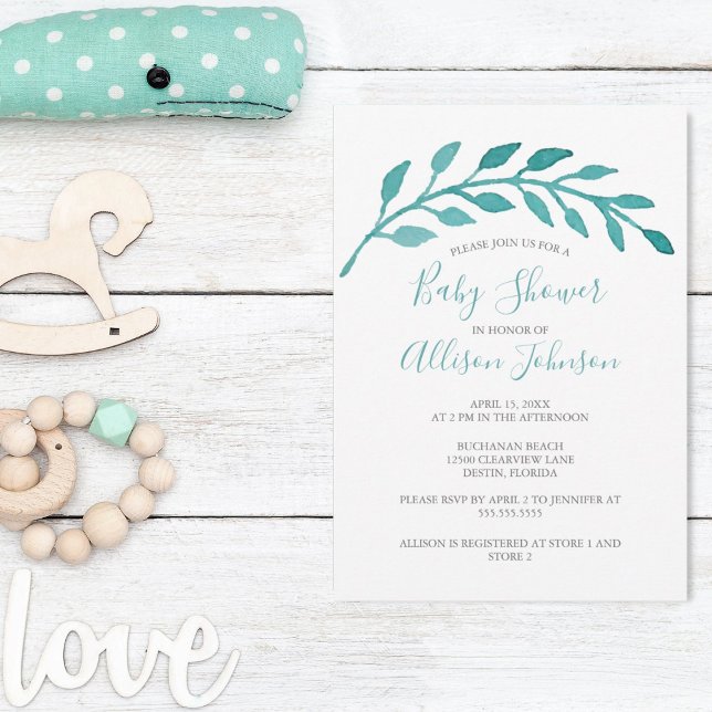 Invitation Aquarelle simple et élégante Baby shower Turquoise (Créateur téléchargé)