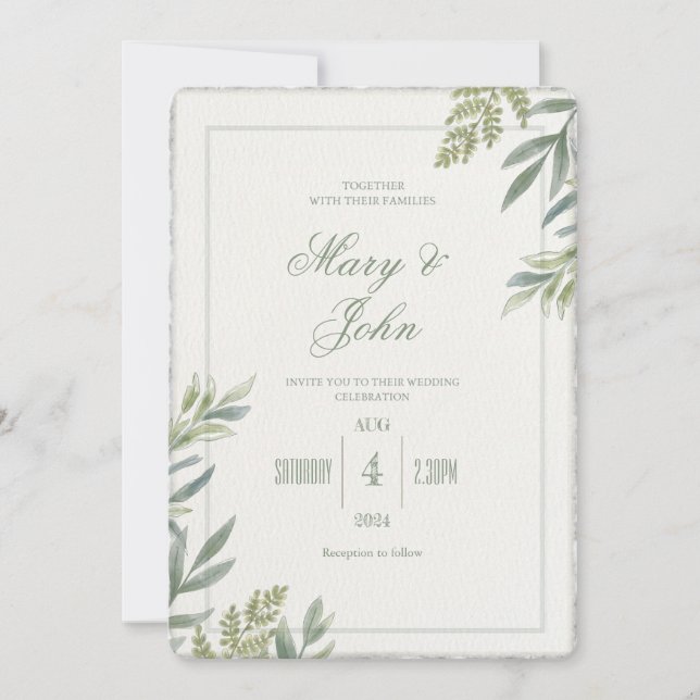 Invitation Aquarelle simple Faux Deckled Edge Wedding Invitat (Devant)