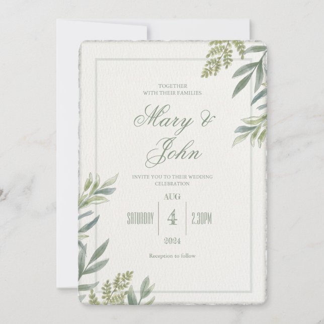 Invitation Aquarelle simple Faux Deckled Edge Wedding Invitat (Devant)