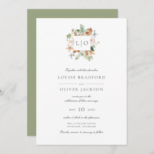 Invitation Aquarelle simple Mariage de couronne Monogramme