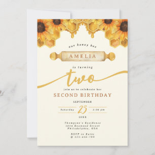 Invitation Aquarelle simple Miel Bee Sunflower 2e anniversair